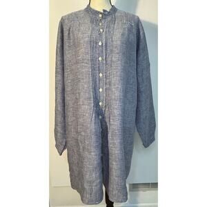 CP Shades Linen Midi Dress Long Sleeve Chambray Denim Blue Button Up NWOT M